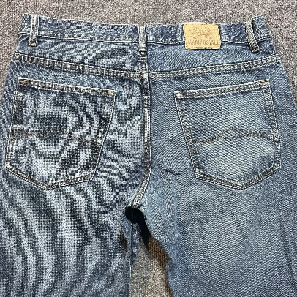 Aeropostale Benton Bootcut Jeans Mens 32x32 Blue Distressed Wide Leg Cotton - Picture 3 of 14